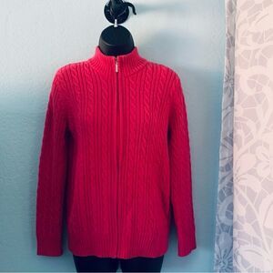 Tabi Fuchsia Pink & Green Cable Knit Zip Up Sweater Size Medium
